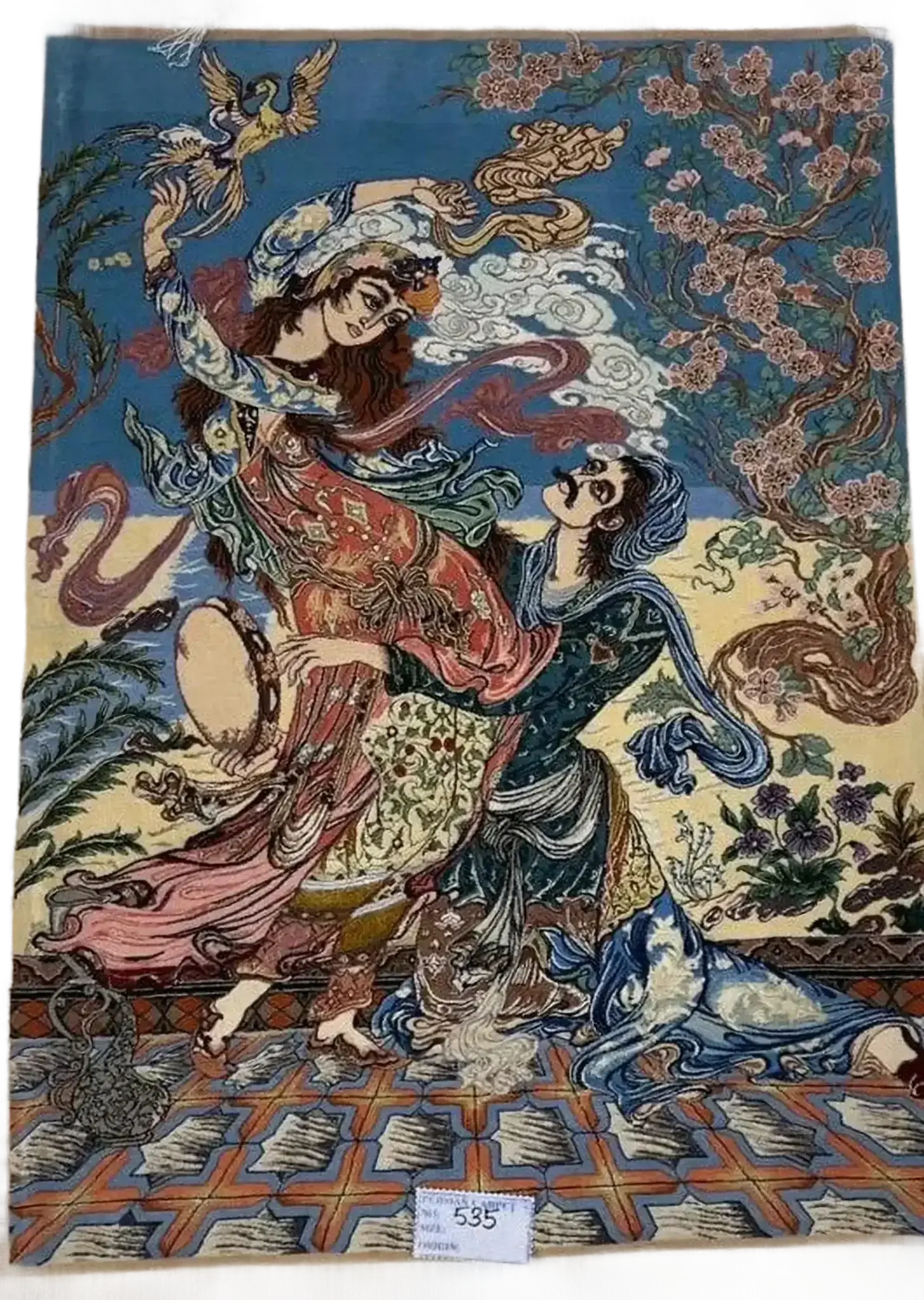 "Hand-knotted Pictorial Isfahan rug from Iran – 120x80 cm, crafted with a wool and silk blend, featuring 740,000 knots per square meter, perfect for adding artistic luxury to any space."